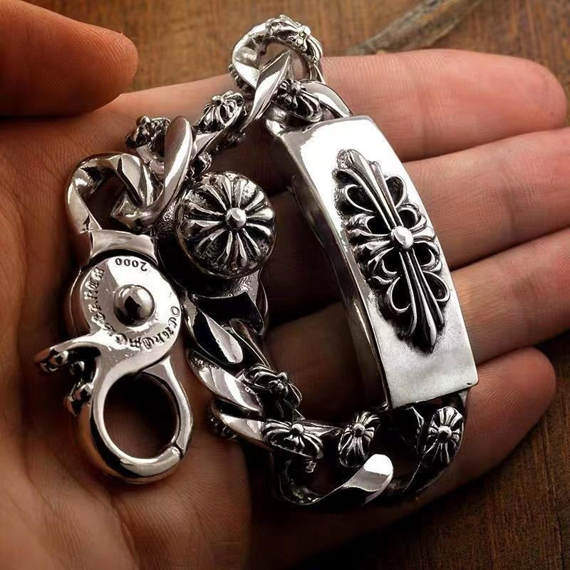 Cross Statement Bracelet in Antique Silver-Tone – Design 04 detail view