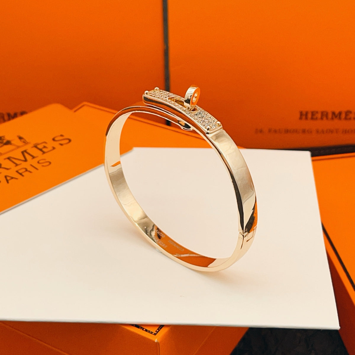 Geometric Emblem Bangle in Rose-Gold-Tone – Rose Gold Detail side detail