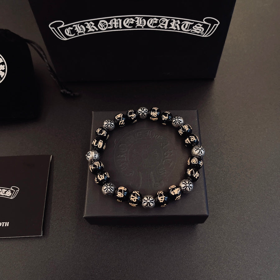 Gothic Emblem Beaded Bracelet in Metal-Tone – Design 05 main product view