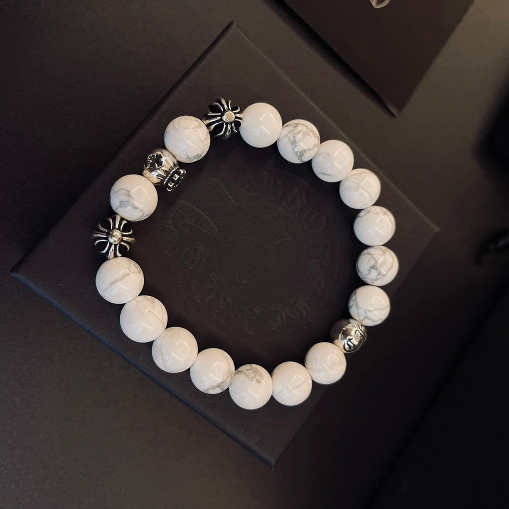 Gothic Emblem Beaded Bracelet in Metal-Tone – Design 04 front product view