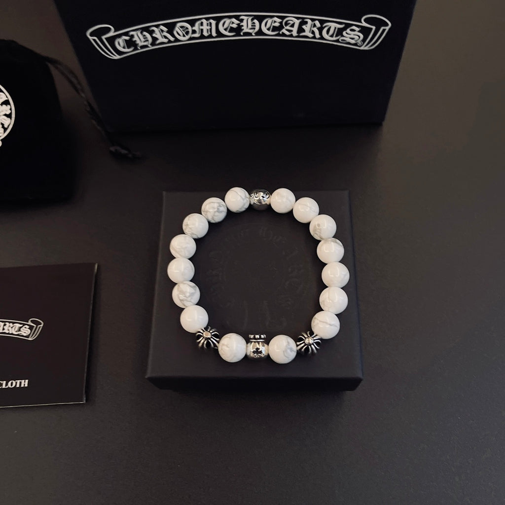Gothic Emblem Beaded Bracelet in Metal-Tone – Design 04 main product view
