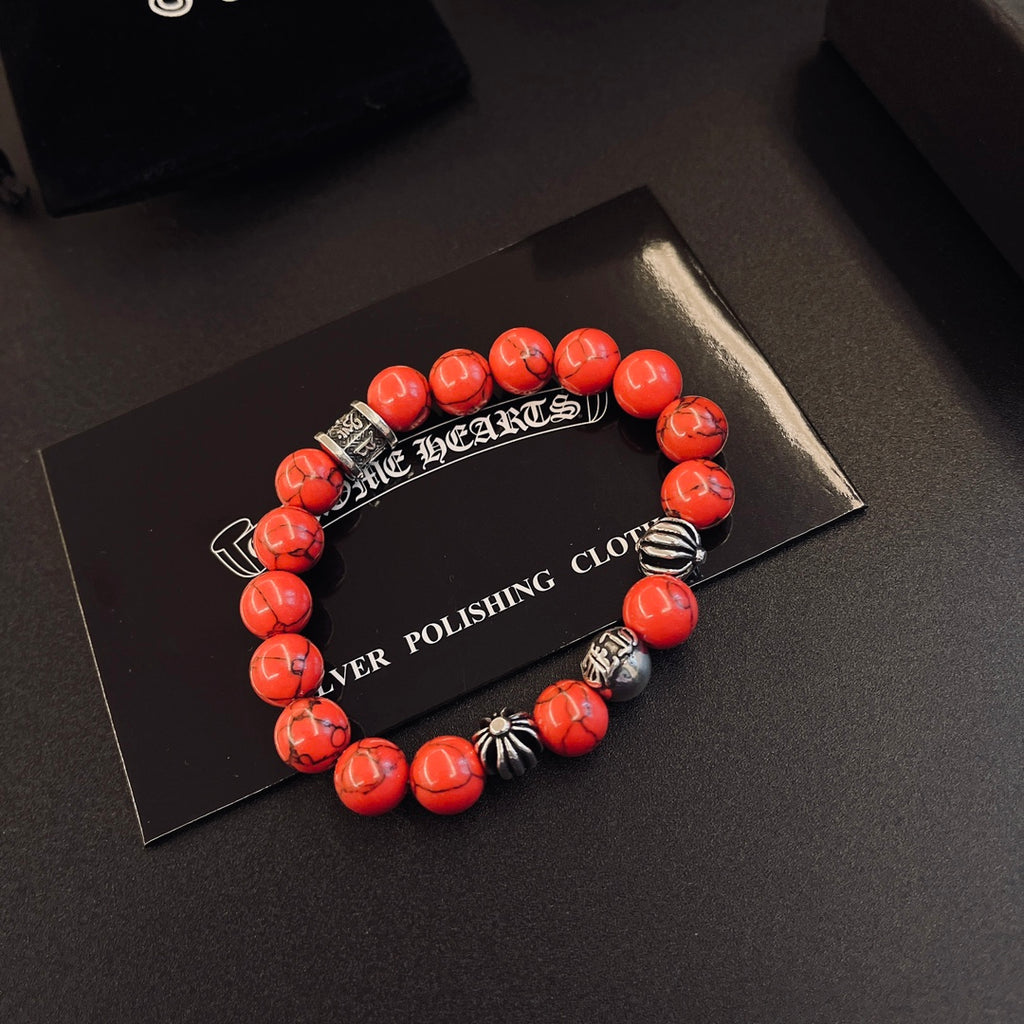Gothic Emblem Beaded Bracelet in Metal-Tone – Design 03 detail view