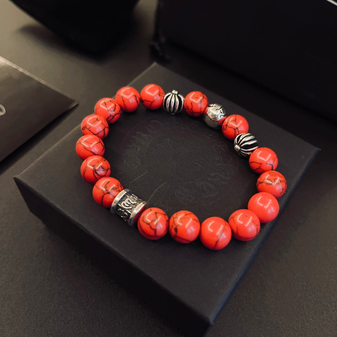 Gothic Emblem Beaded Bracelet in Metal-Tone – Design 03 close-up detail
