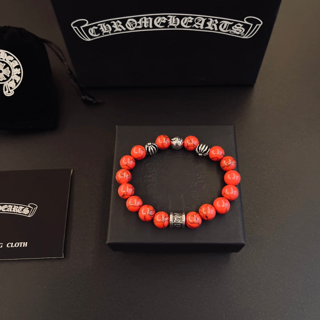 Gothic Emblem Beaded Bracelet in Metal-Tone – Design 03 main product view