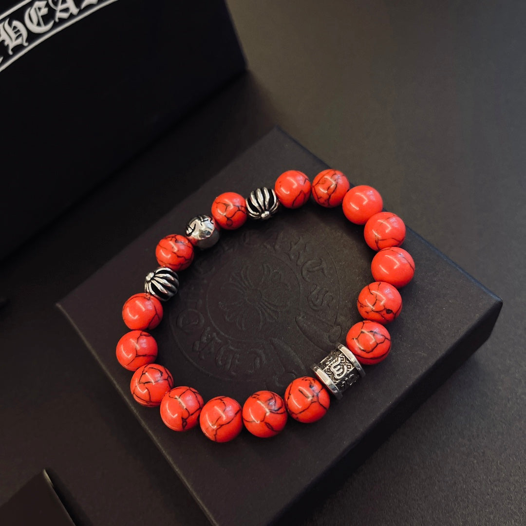 Gothic Emblem Beaded Bracelet in Metal-Tone – Design 03 side detail