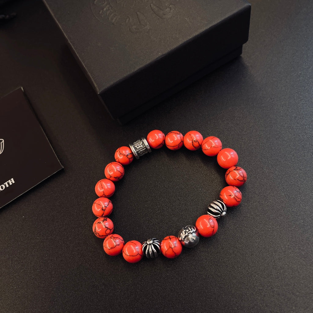 Gothic Emblem Beaded Bracelet in Metal-Tone – Design 03 styled product view