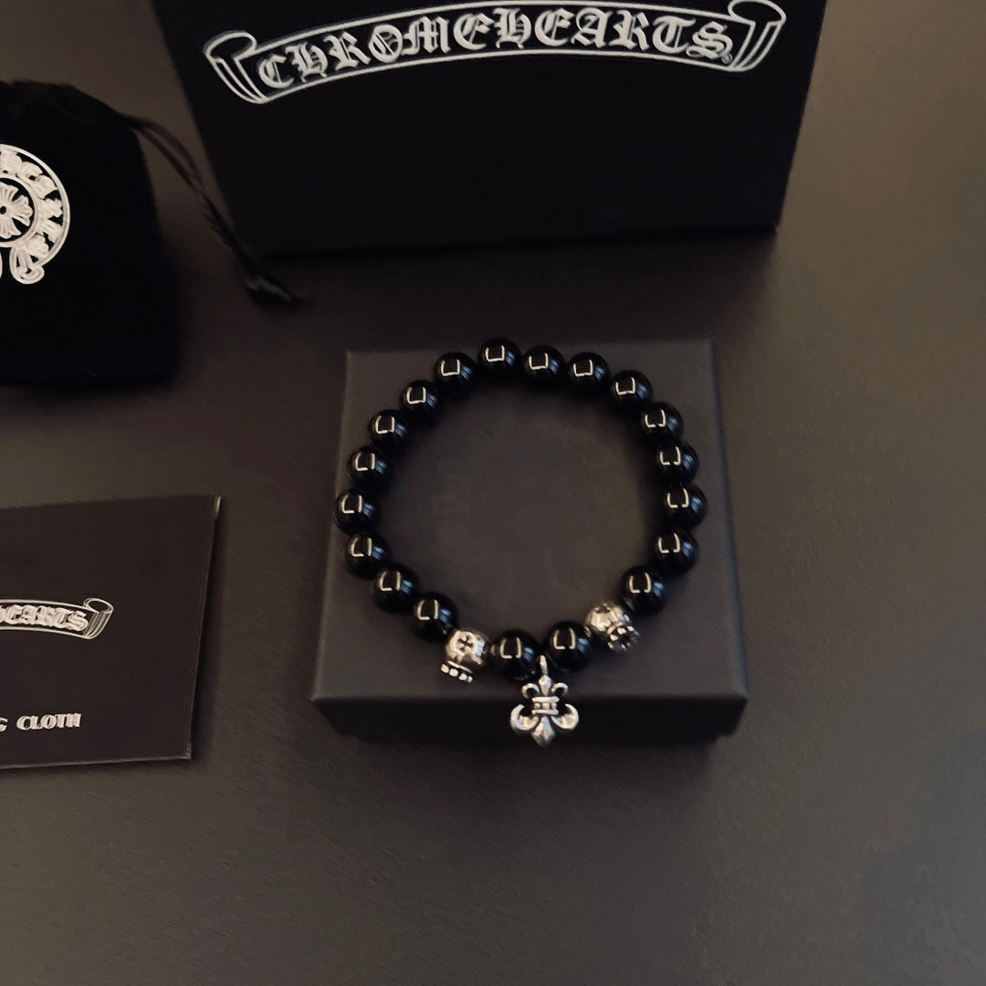 Gothic Emblem Beaded Bracelet in Metal-Tone – Design 02 main product view