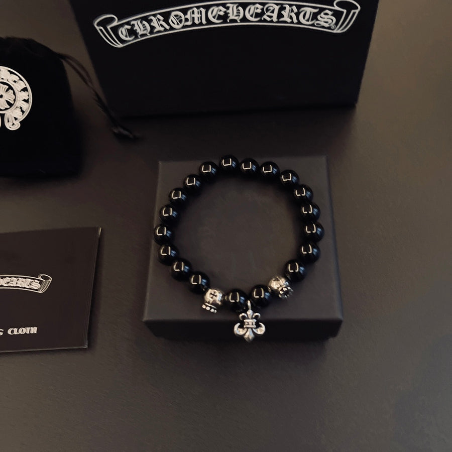 Gothic Emblem Beaded Bracelet in Metal-Tone – Design 02 main product view