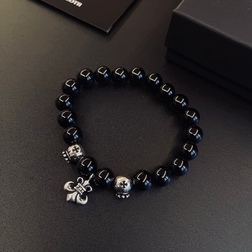 Gothic Emblem Beaded Bracelet in Metal-Tone – Design 02 styled product view