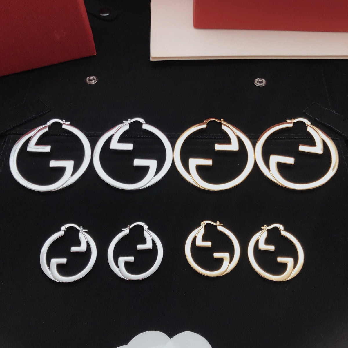 Geometric Emblem Statement Earrings in Gold-Tone – Design 002 front product view