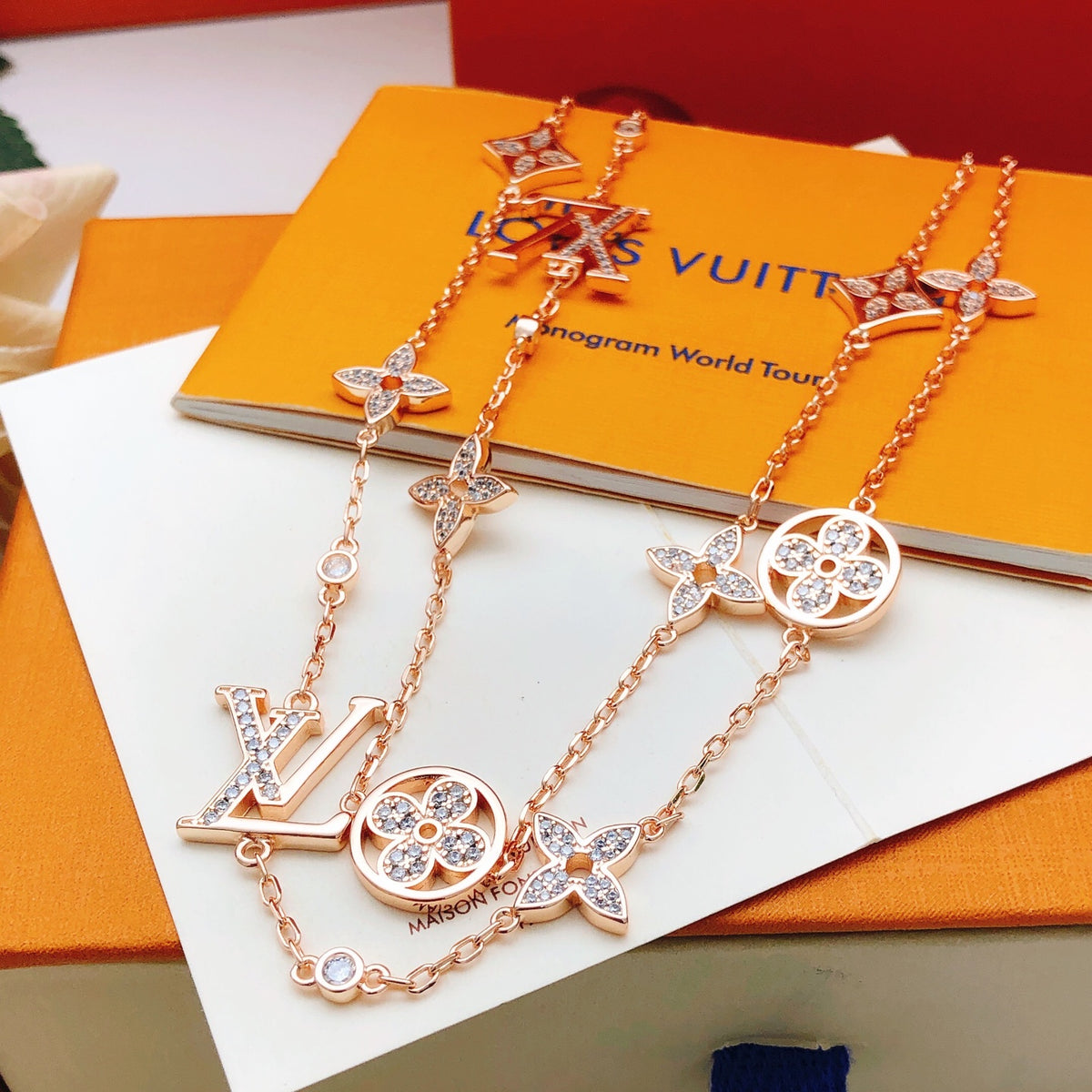 Geometric Emblem Pendant Necklace in Rose-Gold-Tone – Rose Gold Detail – Design 006 front product view