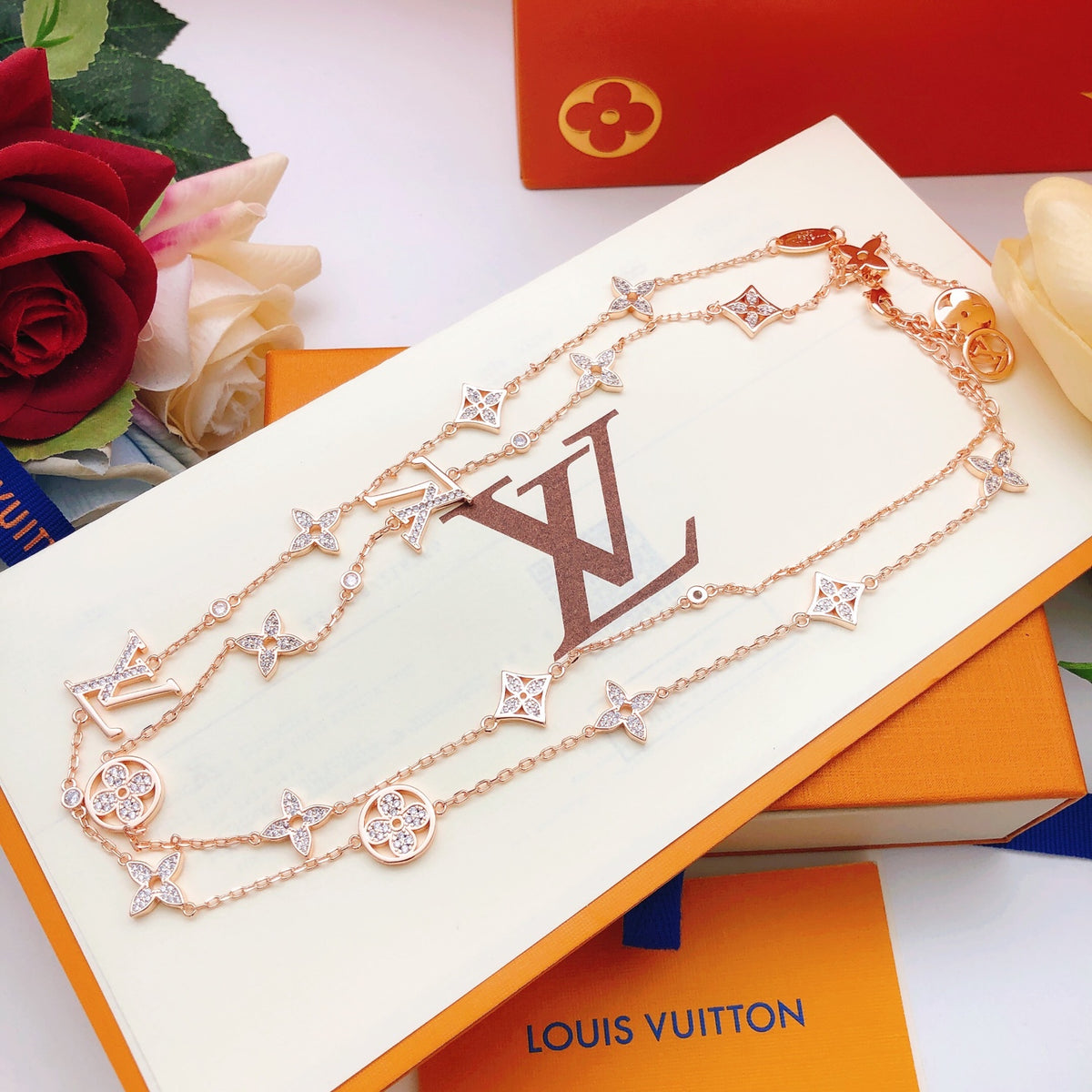 Geometric Emblem Pendant Necklace in Rose-Gold-Tone – Rose Gold Detail – Design 006 close-up detail