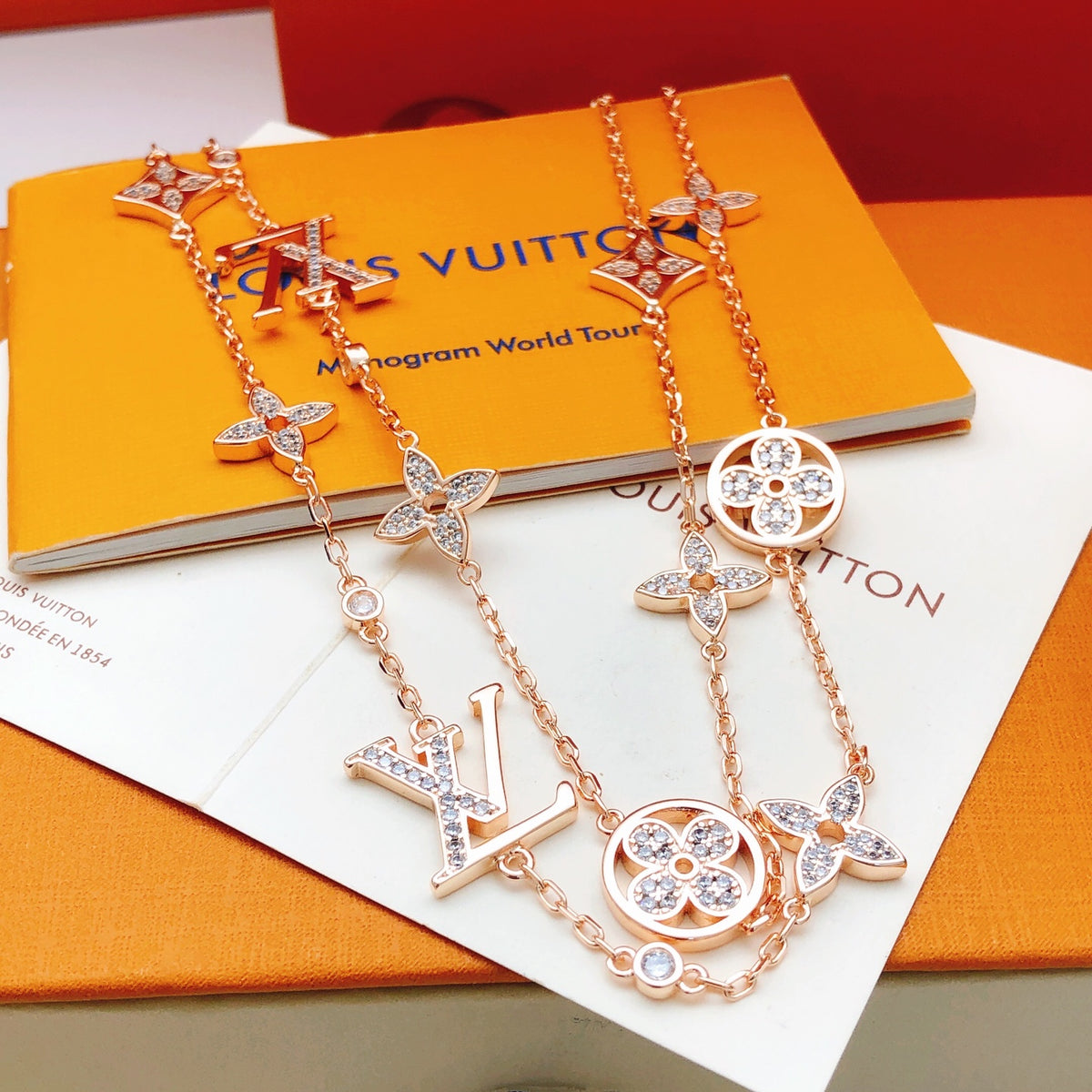 Geometric Emblem Pendant Necklace in Rose-Gold-Tone – Rose Gold Detail – Design 006 detail view