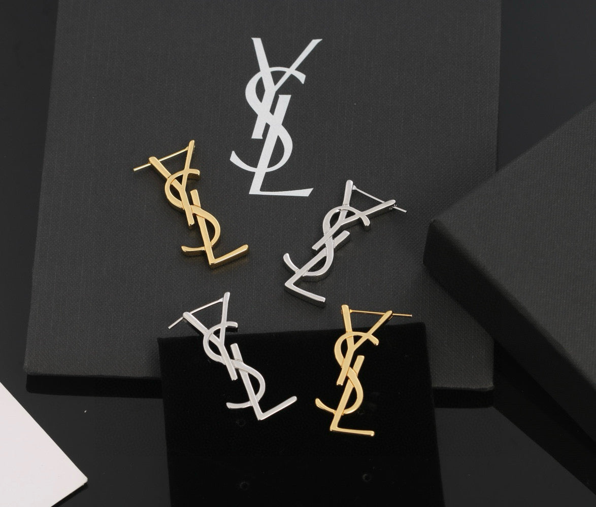 Geometric Emblem Stud Earrings in Gold-Tone – Design 004 front product view