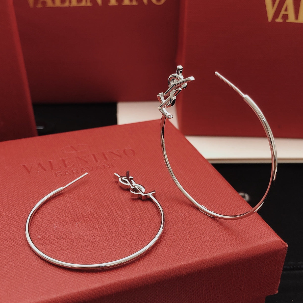 Round Statement Earrings in Silver-Tone detail view