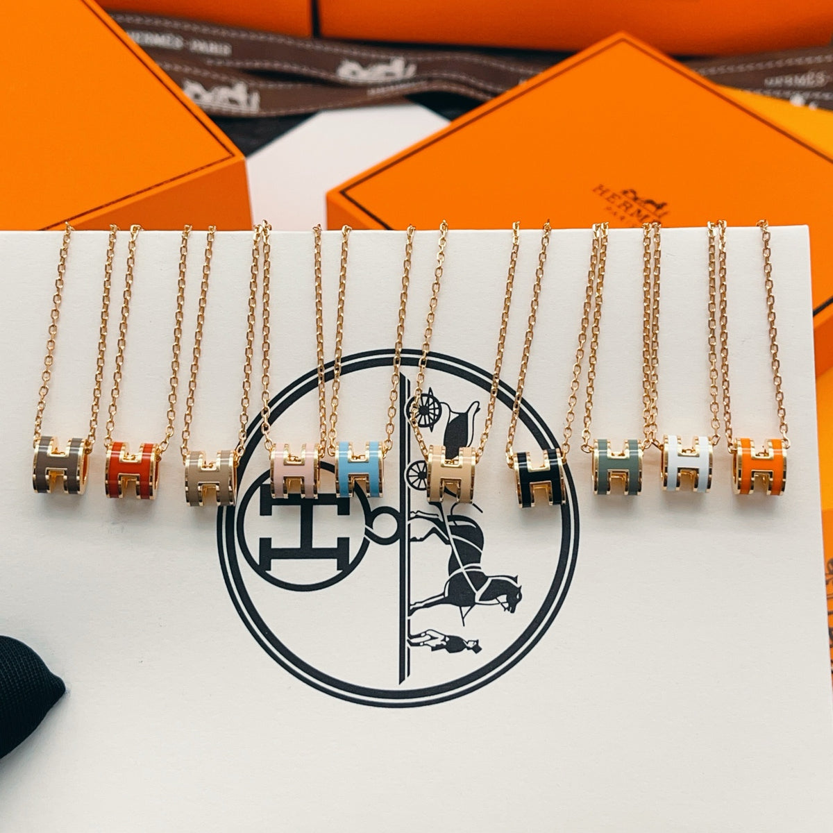 Geometric Emblem Pendant Necklace in Rose-Gold-Tone detail view