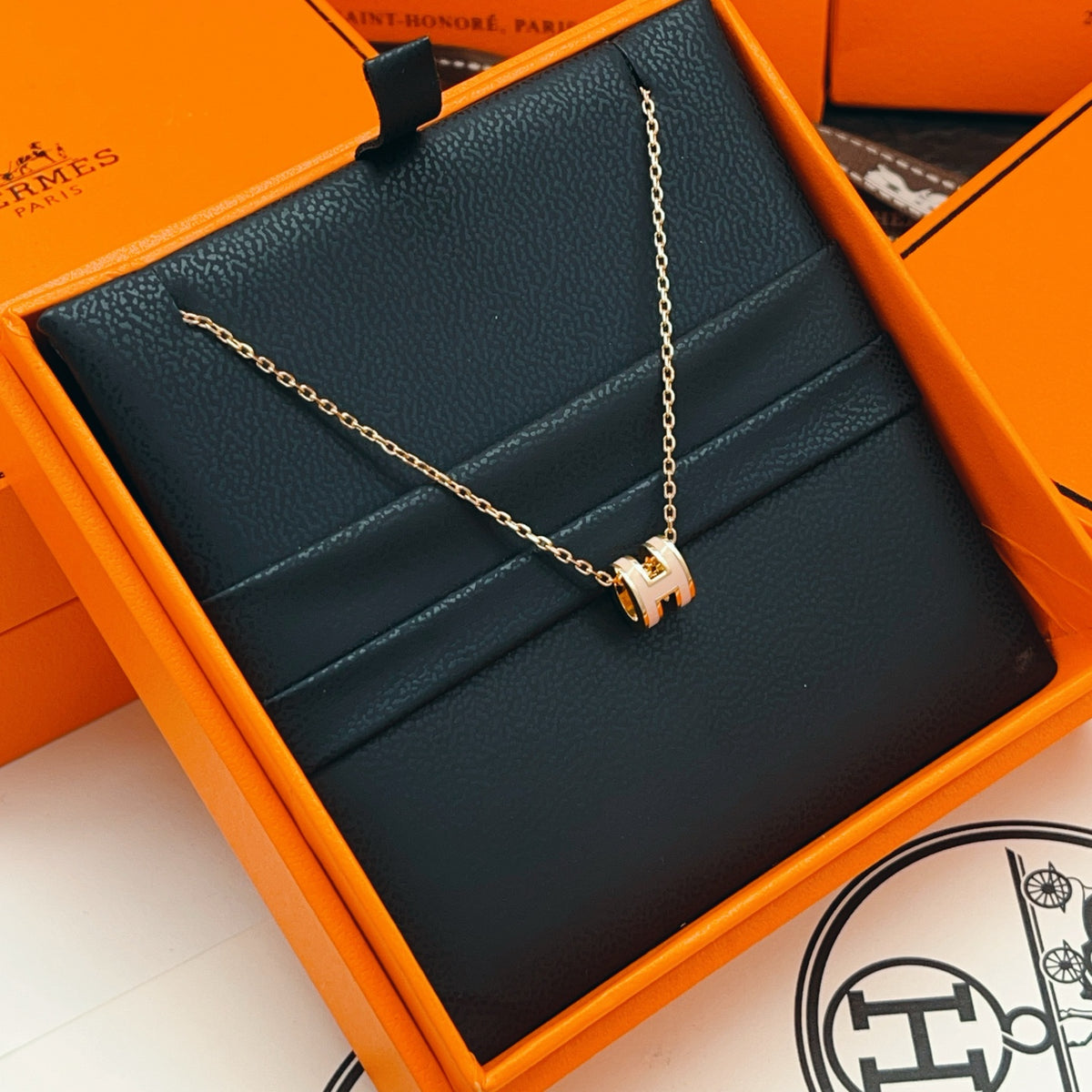Geometric Emblem Pendant Necklace in Rose-Gold-Tone side detail
