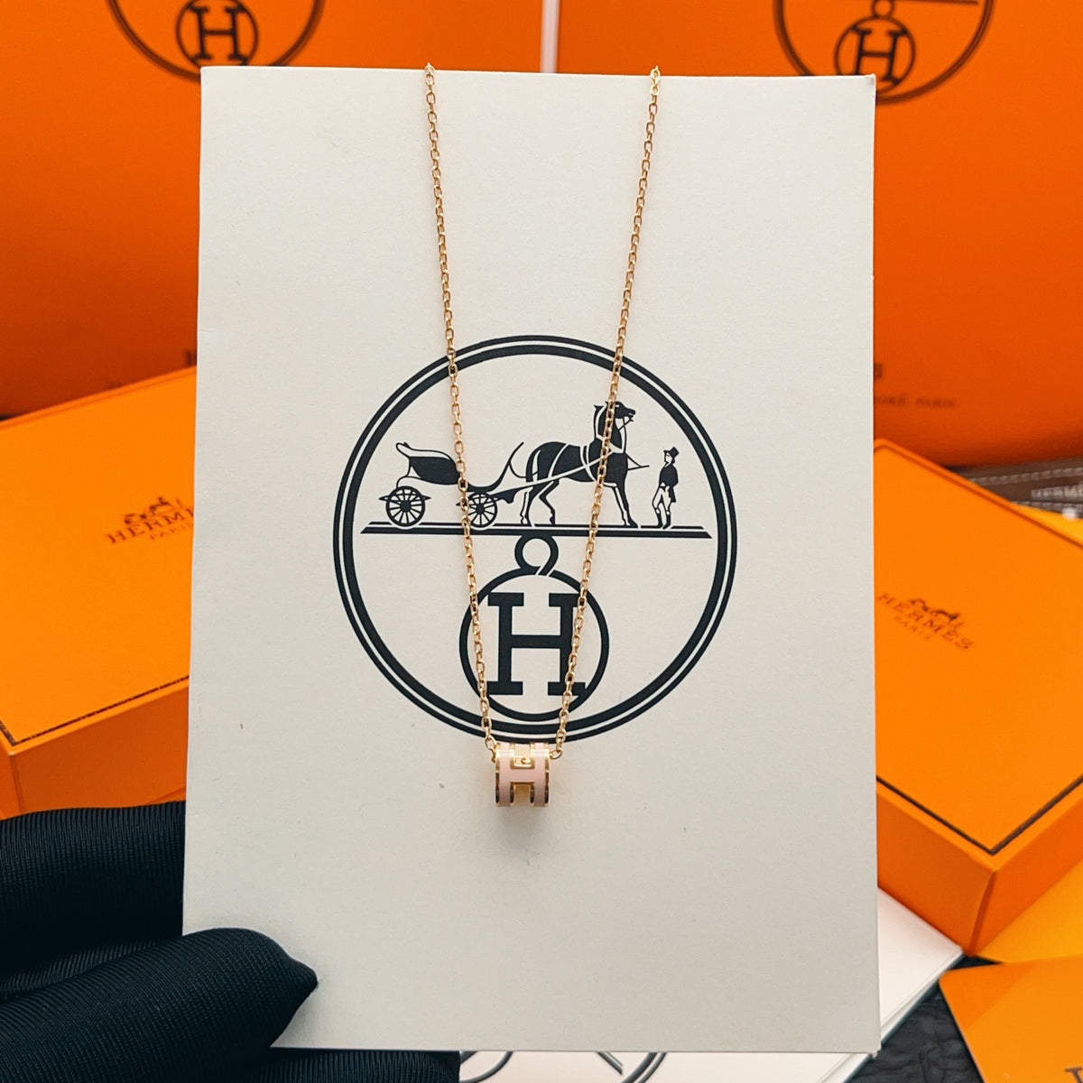 Geometric Emblem Pendant Necklace in Rose-Gold-Tone front product view