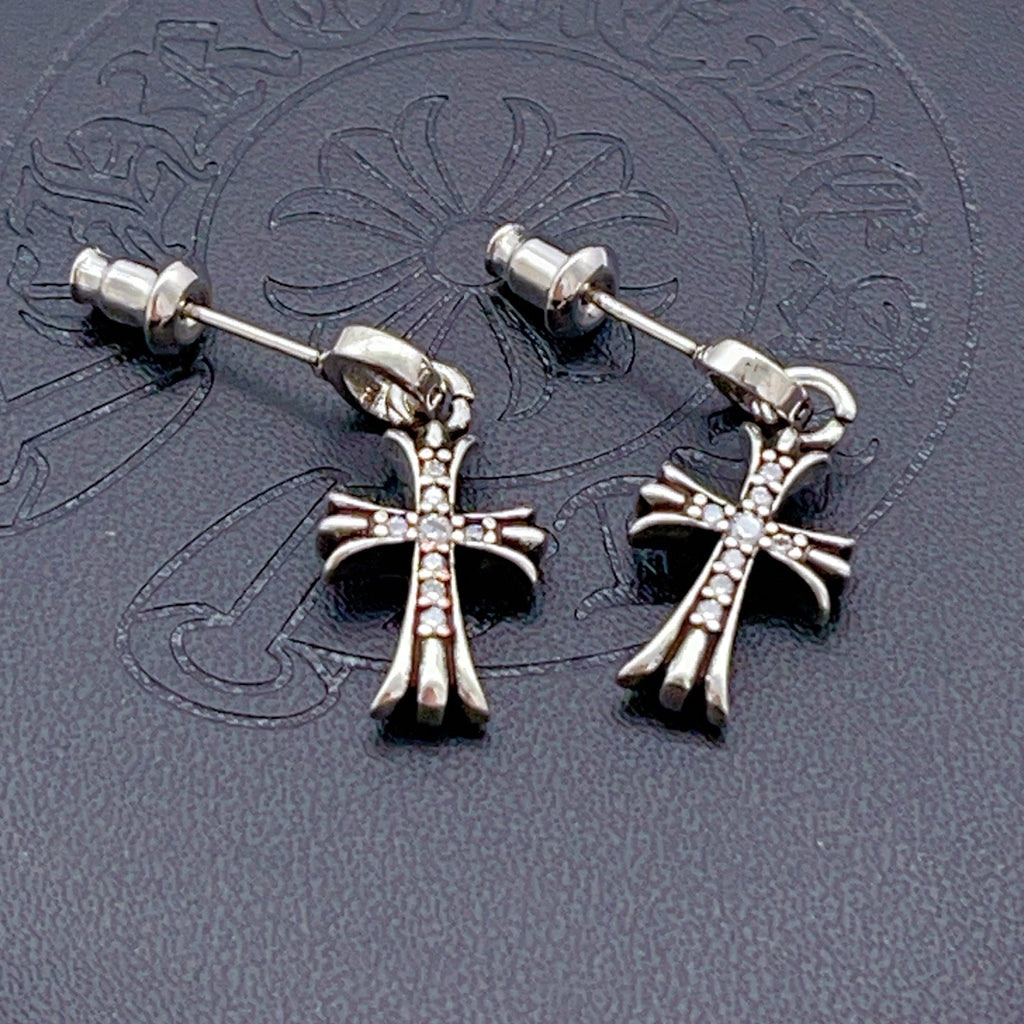 Gothic Emblem Stud Earrings in Metal-Tone side detail