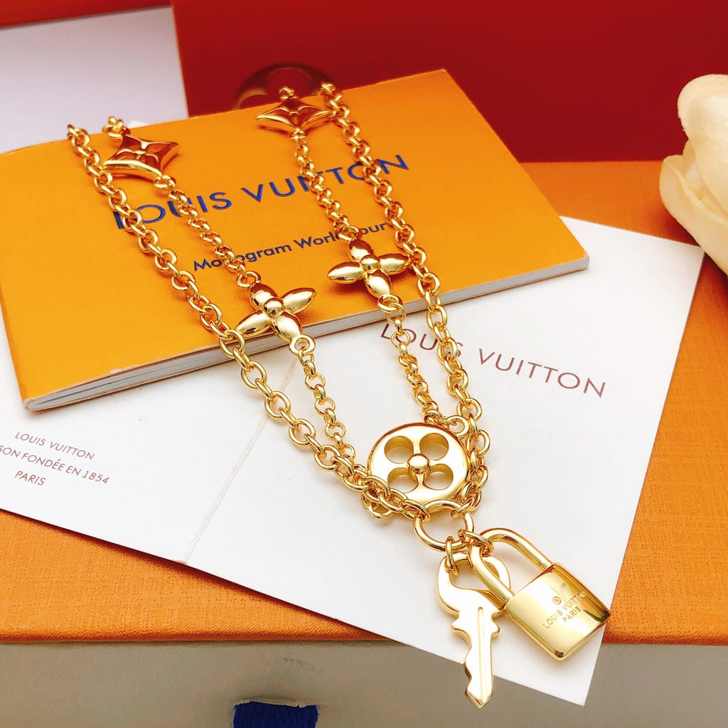 Lock Double-Layer Pendant Necklace front product view
