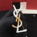 Geometric Emblem Brooch in Gold-Tone – White Detail main product view