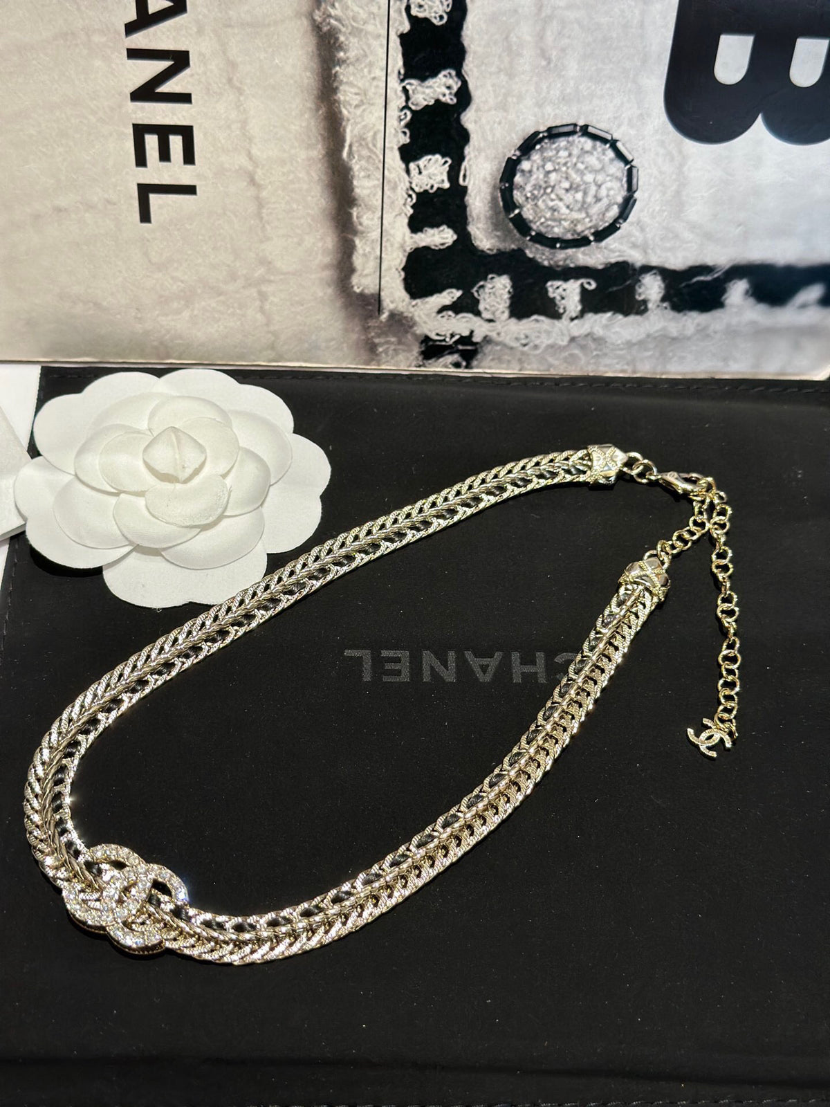 Signature Emblem Pendant Necklace in Polished Metal-Tone – Black Detail main product view