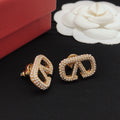 V Emblem Pearl-Detail Stud Earrings – Design 01 main product view