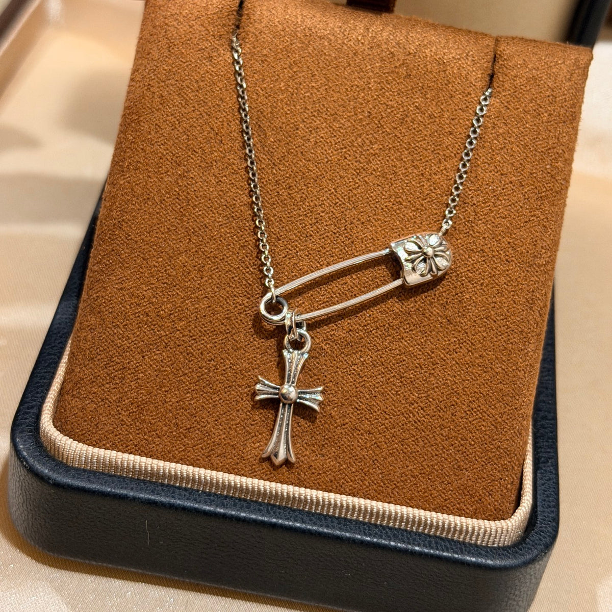 Signature Emblem Pendant Necklace in Polished Metal-Tone – Design 087 main product view