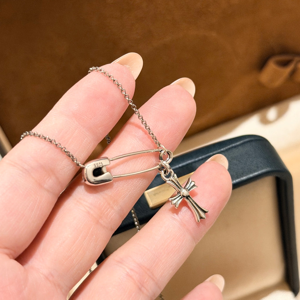 Signature Emblem Pendant Necklace in Polished Metal-Tone – Design 087 side detail