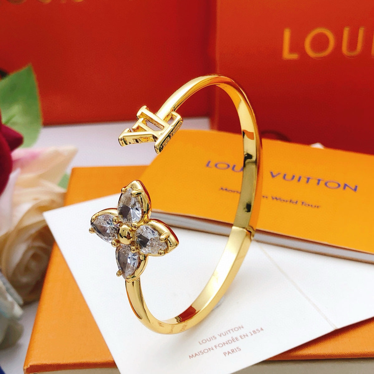 Geometric Emblem Bangle in Gold-Tone – Design 003 front product view