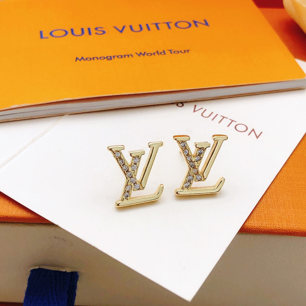 Geometric Emblem Stud Earrings in Gold-Tone – Design 031 side detail