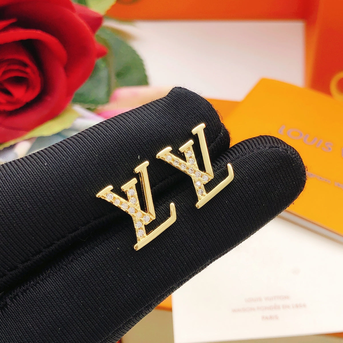 Geometric Emblem Stud Earrings in Gold-Tone – Design 031 main product view