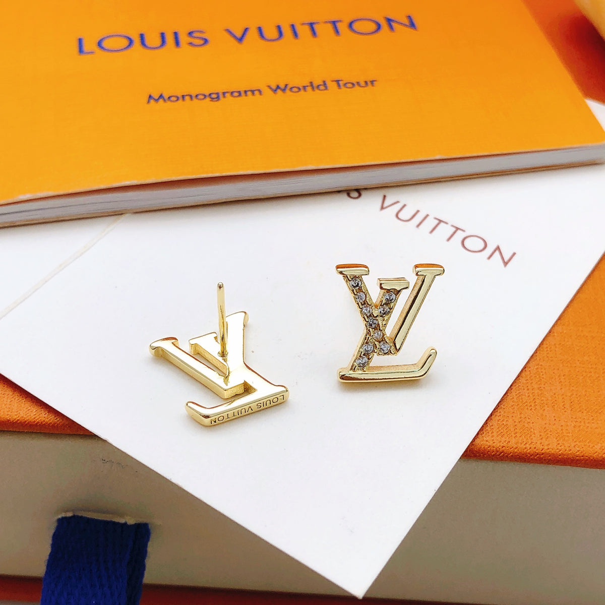 Geometric Emblem Stud Earrings in Gold-Tone – Design 031 close-up detail