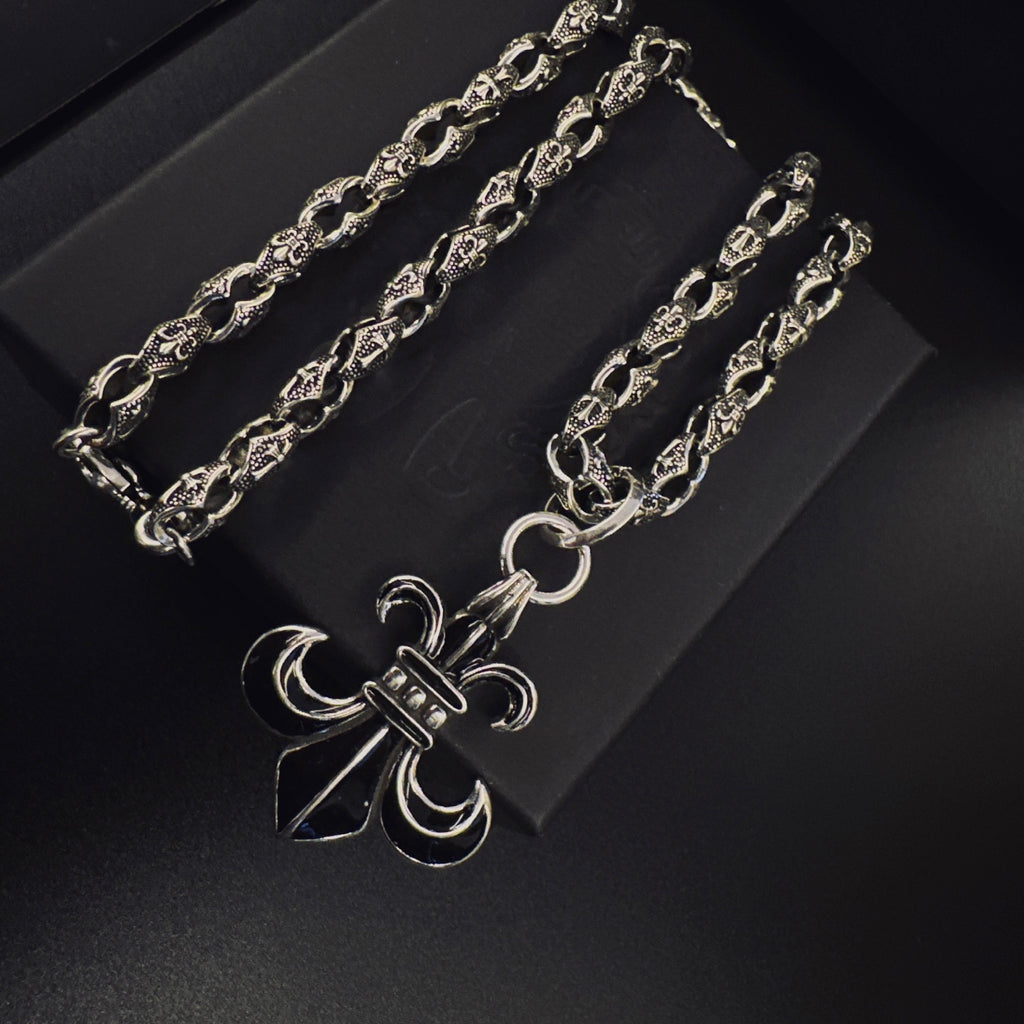 Signature Emblem Pendant Necklace in Polished Metal-Tone – Design 043 front product view