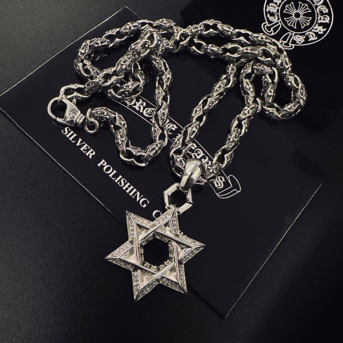 Signature Emblem Pendant Necklace in Polished Metal-Tone – Design 042 detail view
