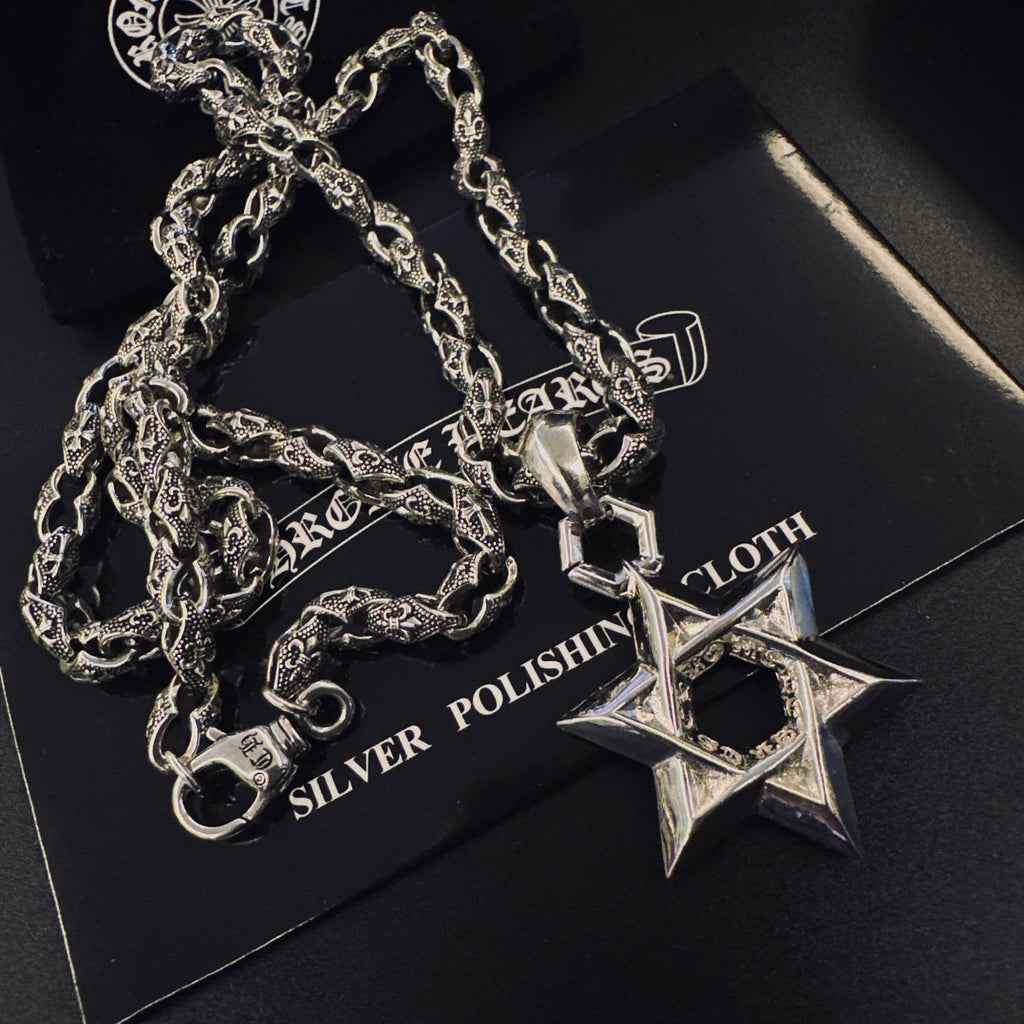 Signature Emblem Pendant Necklace in Polished Metal-Tone – Design 042 side detail