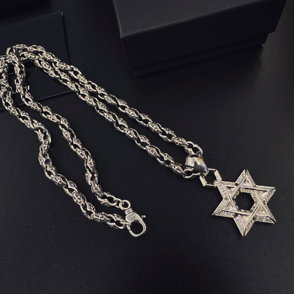 Signature Emblem Pendant Necklace in Polished Metal-Tone – Design 042 styled product view