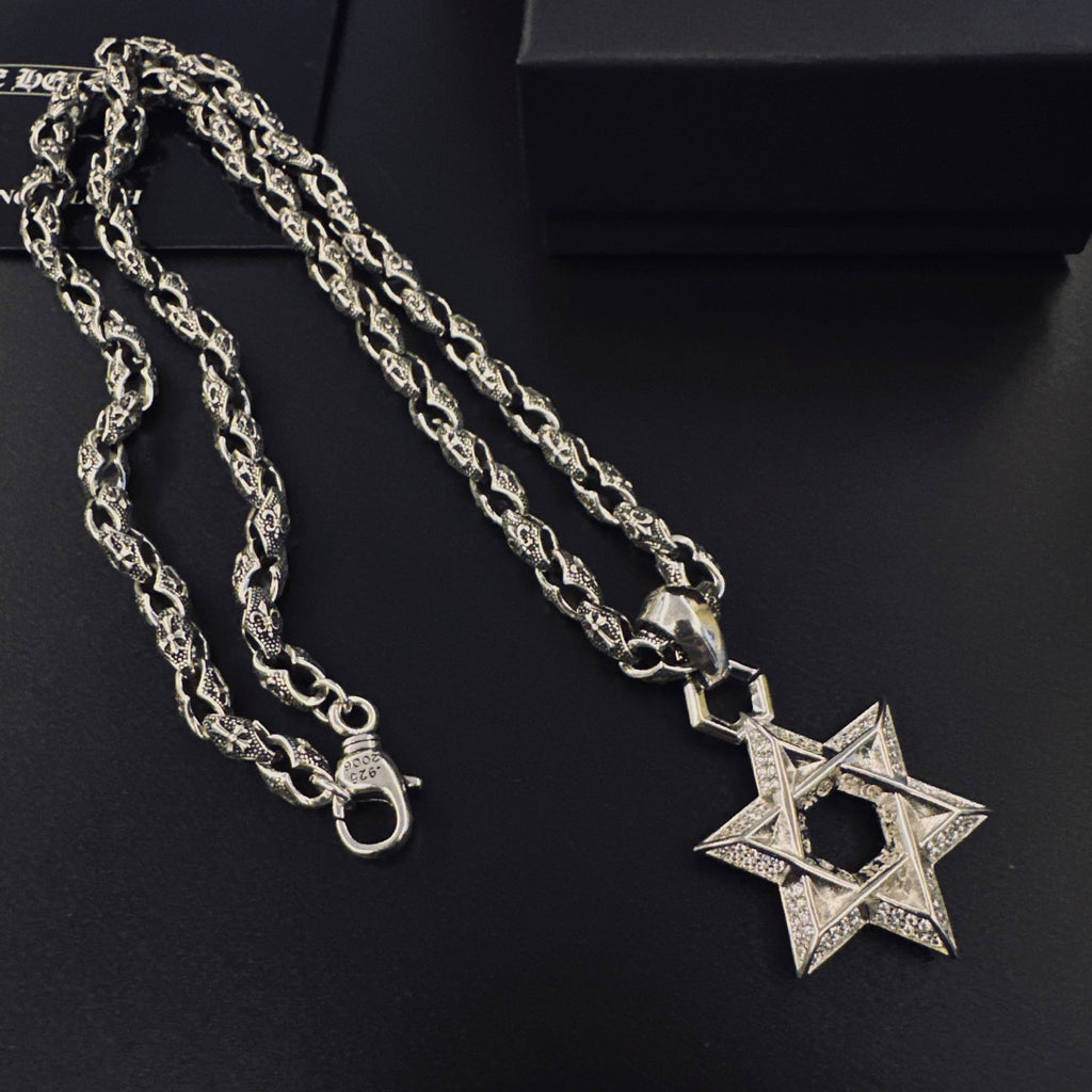Signature Emblem Pendant Necklace in Polished Metal-Tone – Design 042 close-up detail