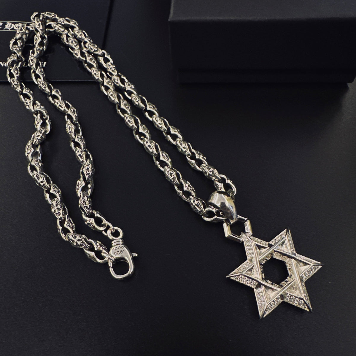 Signature Emblem Pendant Necklace in Polished Metal-Tone – Design 042 close-up detail