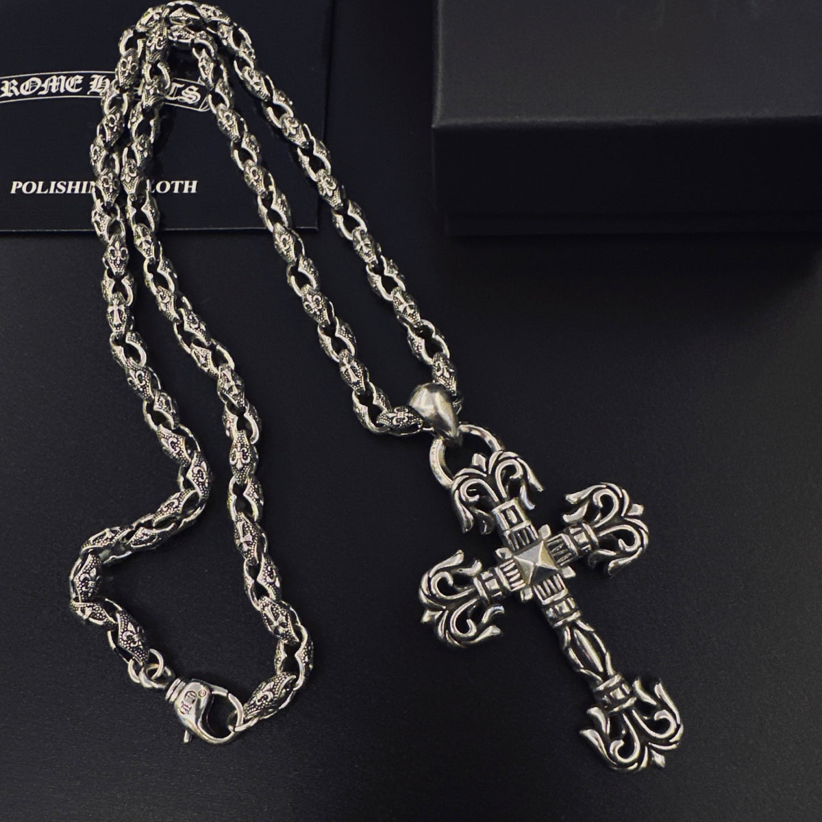 Signature Emblem Pendant Necklace in Polished Metal-Tone – Design 041 main product view