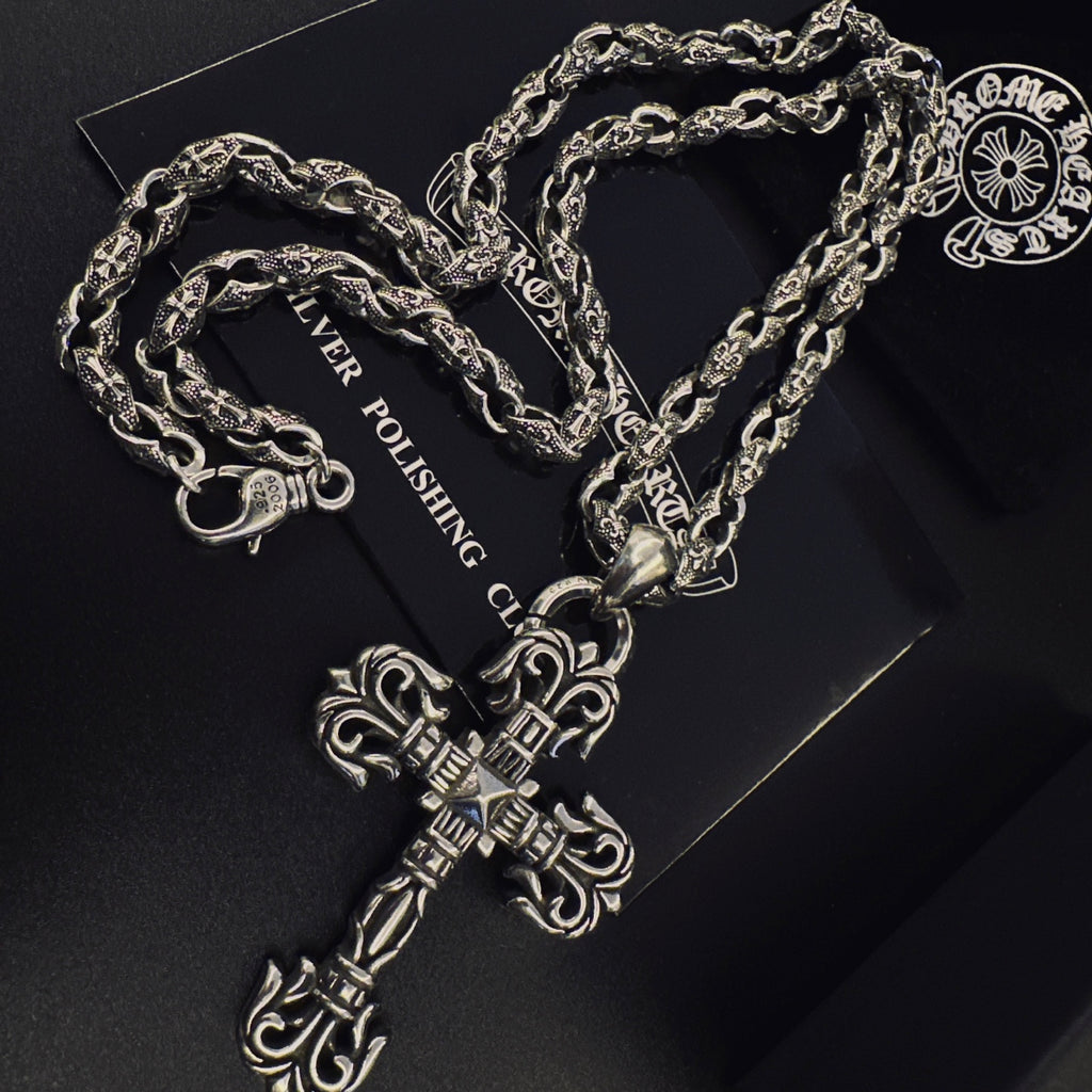 Cross Pendant Necklace in Antique Silver-Tone – Design 12 styled product view