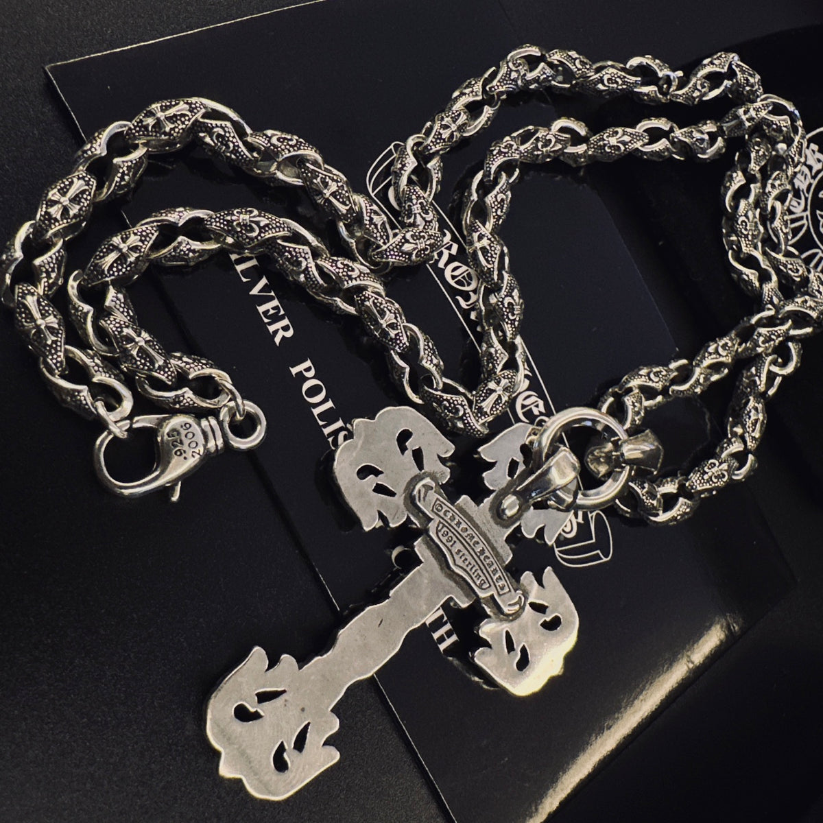 Cross Pendant Necklace in Antique Silver-Tone – Design 12 front product view