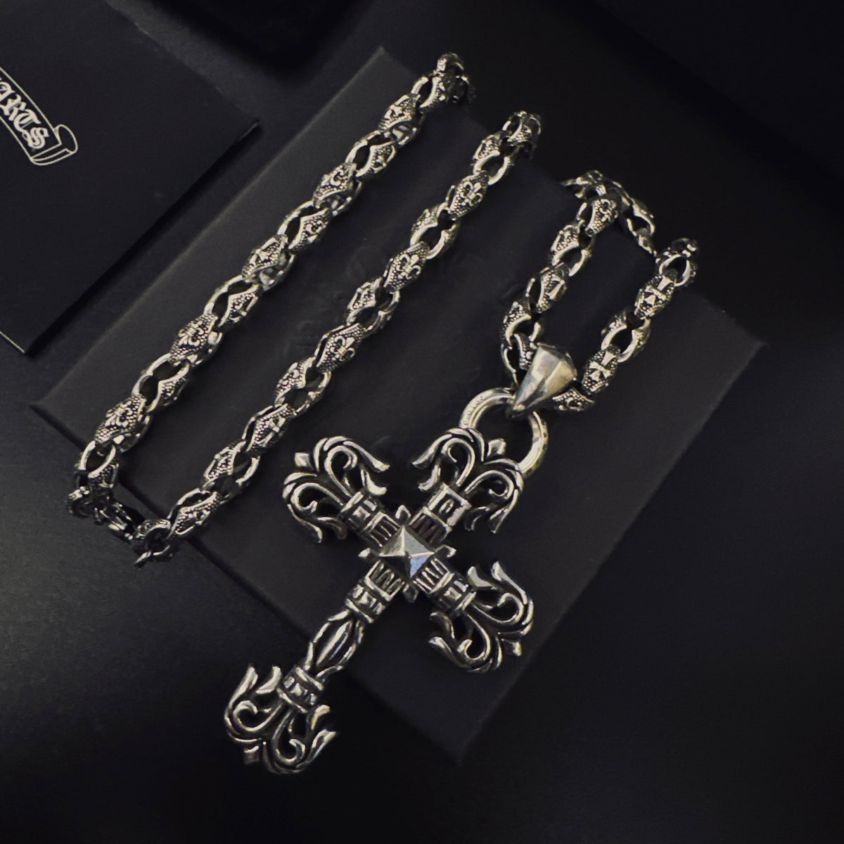 Signature Emblem Pendant Necklace in Polished Metal-Tone – Design 041 front product view
