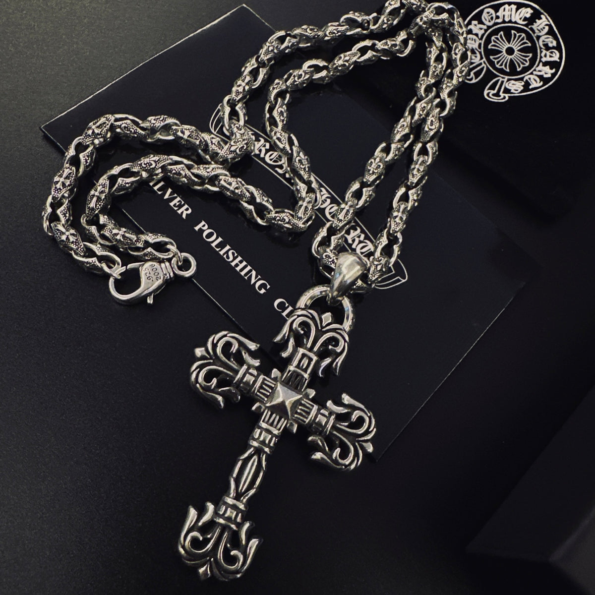 Signature Emblem Pendant Necklace in Polished Metal-Tone – Design 041 detail view