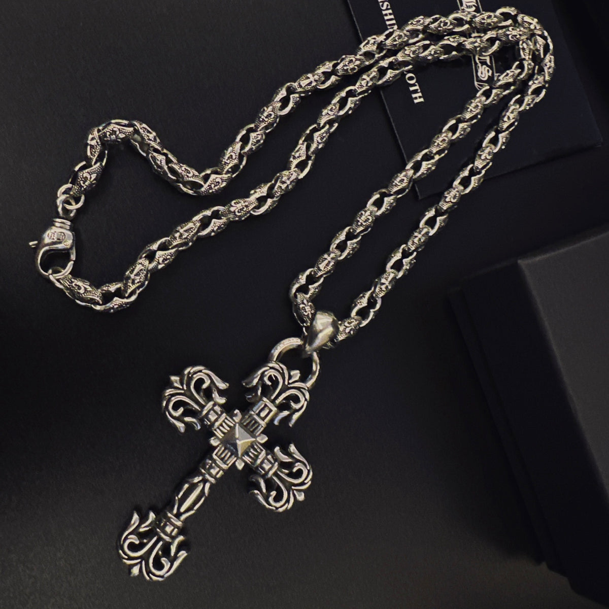 Signature Emblem Pendant Necklace in Polished Metal-Tone – Design 041 close-up detail