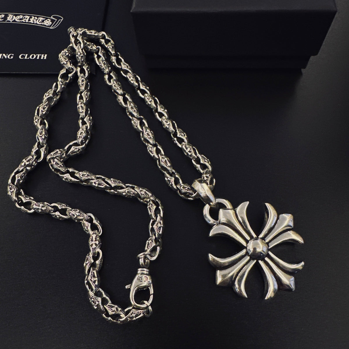 Signature Emblem Pendant Necklace in Polished Metal-Tone – Design 040 close-up detail