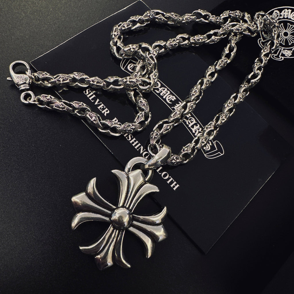 Signature Emblem Pendant Necklace in Polished Metal-Tone – Design 040 side detail