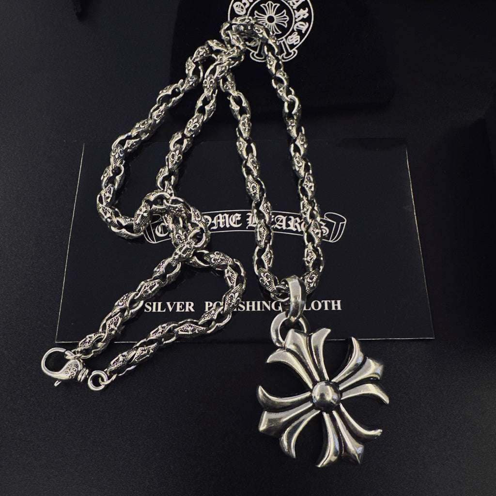 Signature Emblem Pendant Necklace in Polished Metal-Tone – Design 040 front product view