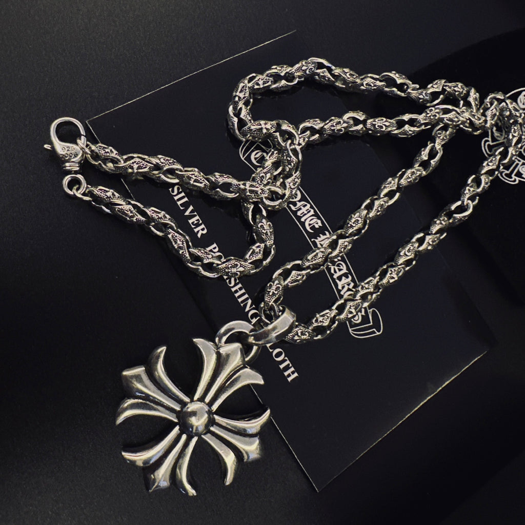 Signature Emblem Pendant Necklace in Polished Metal-Tone – Design 040 detail view