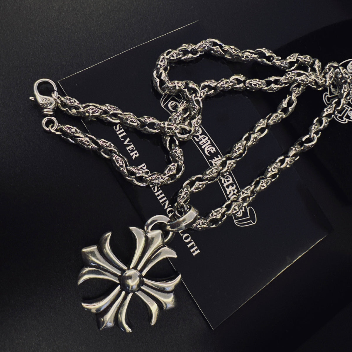 Signature Emblem Pendant Necklace in Polished Metal-Tone – Design 040 detail view